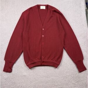 VTG Jeff Links Lord Jeff Sweater Mens Large Red Cardigan Dupont Orlon USA Made